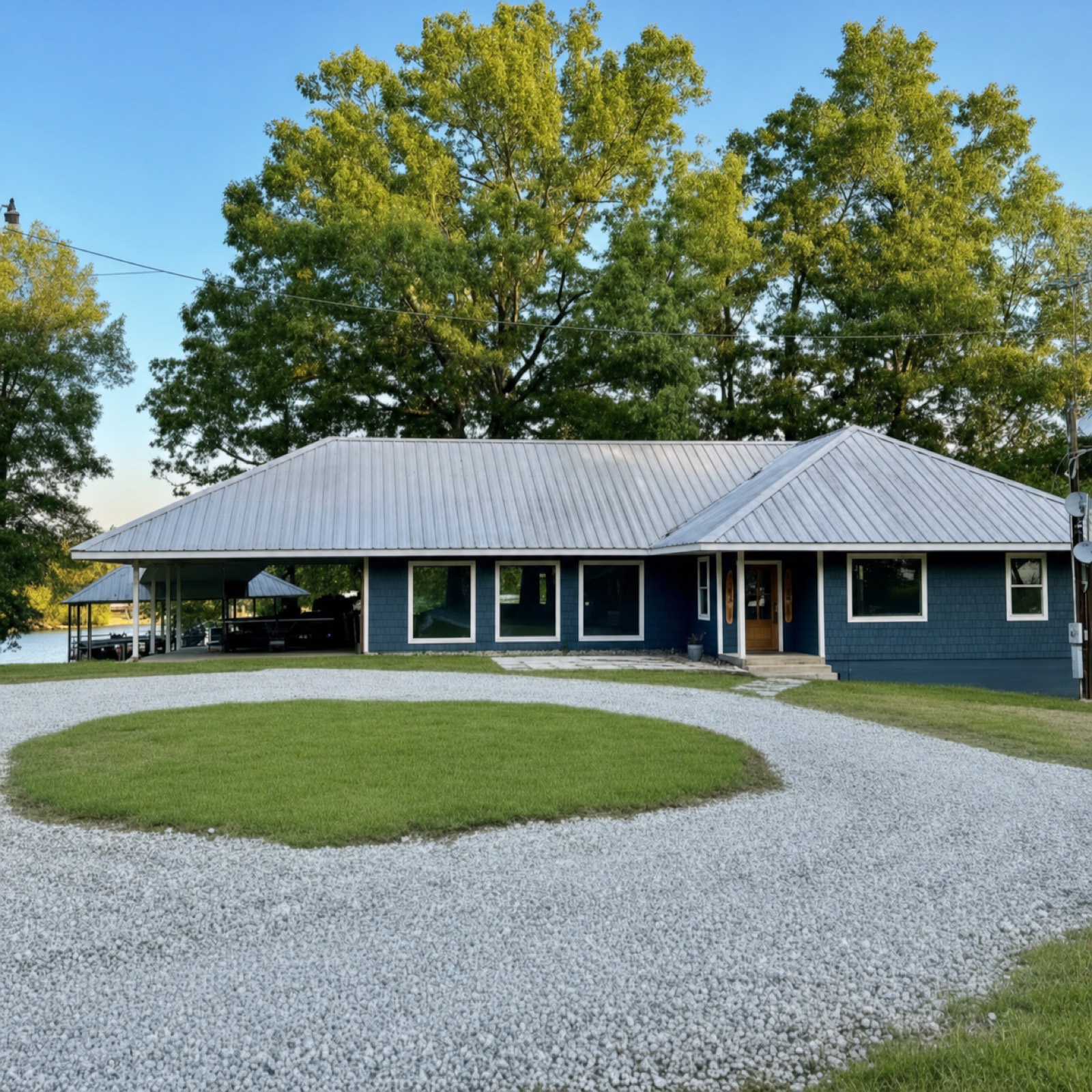 Lakefront home exterior